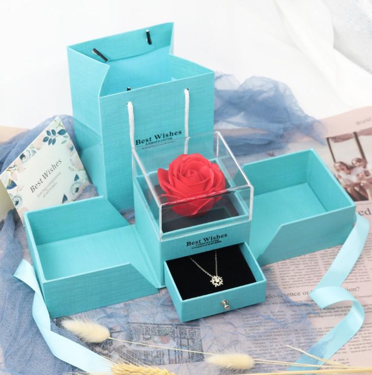 Rose Gift Box: Necklace, Ring, and Everlasting Soap Flower Packaging