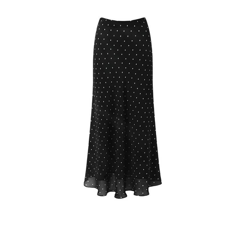 Fish Tail Skirt For Women With Polka Dot Pattern Summer Chiffon High Waist Retro Fashion