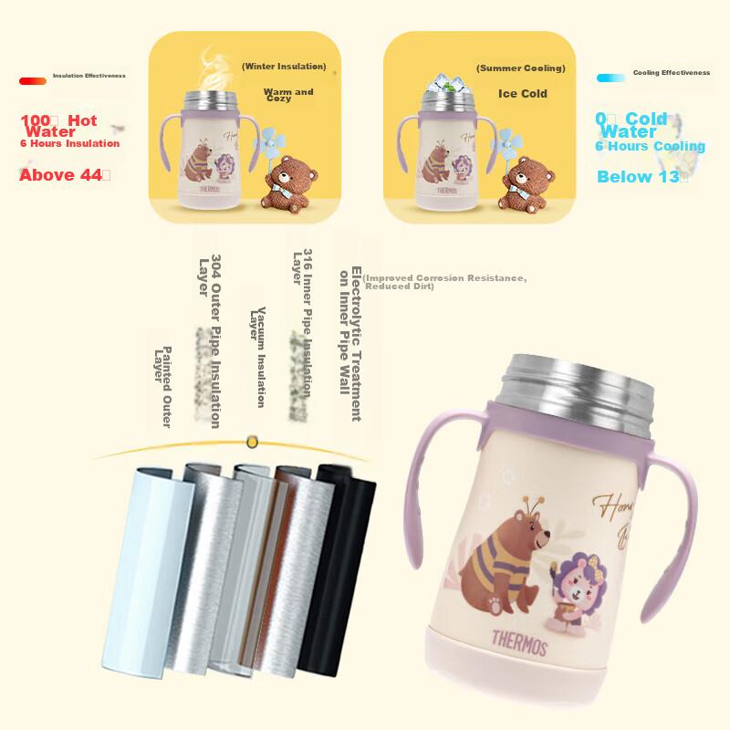 THERMOS Children Straw Insulated Cup, Ultra-Light 316L Stainless Steel Handle, Student Cup, Kindergarten Baby Water Bottle, School Cup TCKC