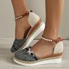Fashion Pearl Bowknot Platform Sandals Women Closed Toe Wedges Sandals Woman 2024 Summer String Bead Med Heels Gladiator Shoes