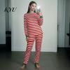 Comfortable Home Wear Family Christmas Pajamas Matching Sets, Red White Striped Xmas 2 Piece Parent Child Sets Pjs Lounge Set, Holiday Long