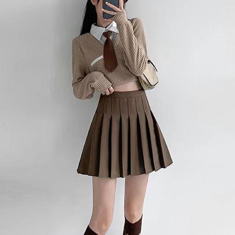 Эластичная плиссированная юбка на резинке с талией, женская юбка JK Uniform, трапециевидная юбка в студенческом стиле с высокой талией, утягивающее платье