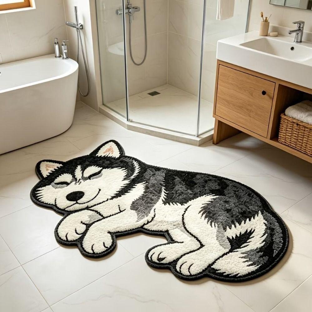 Non-Slip Dog-Shaped Rug Soft Bedroom Bedside Mat Fun Cartoon Animal Carpet Home Decoration