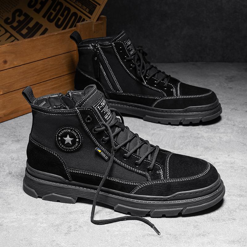 2025 Autumn Classical Shoes for Men Ankle Canvas Boots Fashion Patchwork High Tops Casual Shoes Street Cool Motorcycle Boots