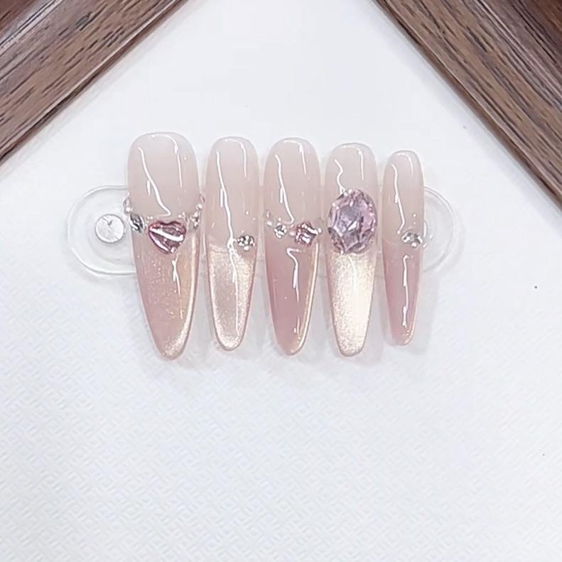 Плетеная вручную броня Медовая девочка Длинный Тонкий Собака Любовь Разбивающий сердце Бриллиант Французский Кошачий глаз Наклейка для нейл-арта