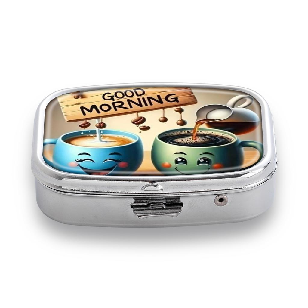 Portable Pill Box with 2 Compartments, Mini Metal Medicine Organizer Case, Cute Printed Pill Container for Vitamins, Pills, Jewelry, Travel, Daily Use