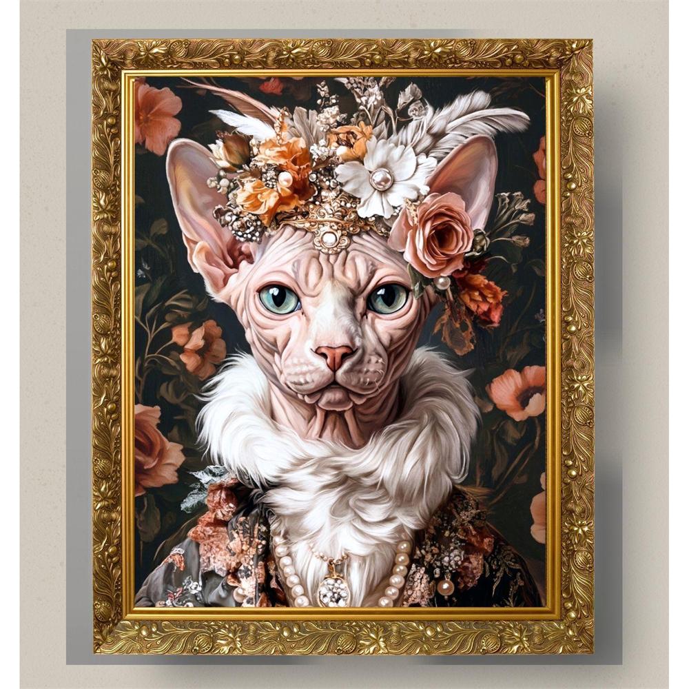 Vintage Floral Pet Portrait Prints Botanical Dog and Cat Art Vintage Flower Pet Portrait Poster Pet Illustration Canvas Painting