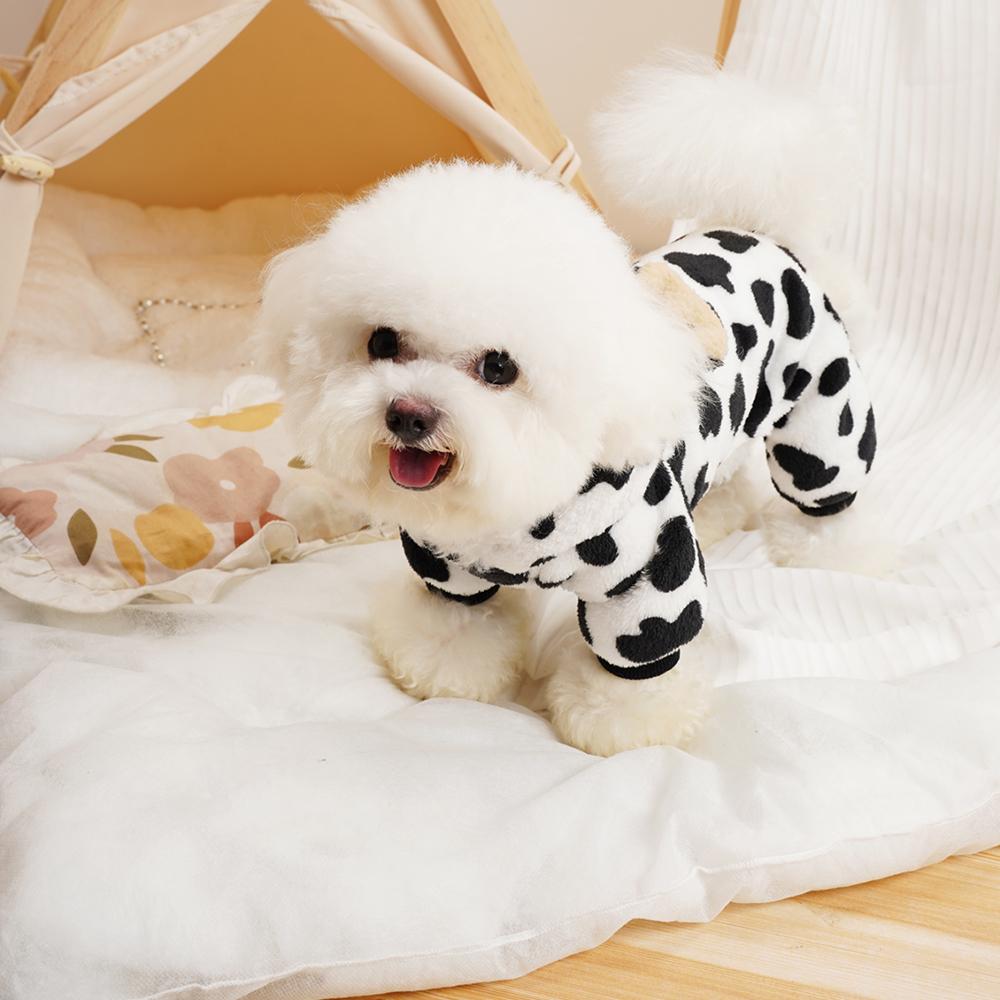 Cute Dog Jumpsuit Warm Dog Clothes Coat Winter Pet Puppy Leopard Hoodie Jacket Soft Outfit for Small Medium Dogs Chihuahua Pug
