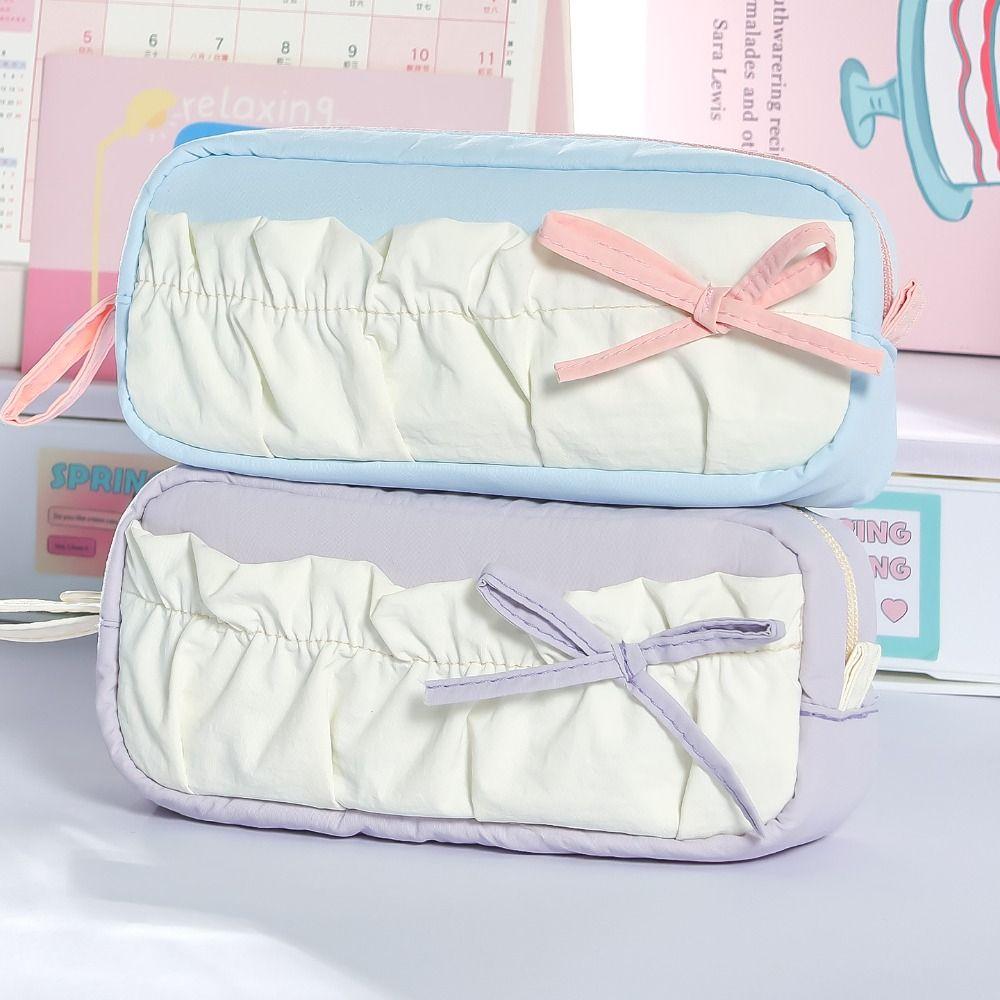 Multi-layer Pen Bag Color-blocking Stationery Storage Bag Portable Pencil Case Students Gift