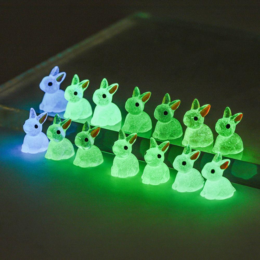 Cute Luminous Bunnies Microlandscape Mini Rabbit Ornaments Fairy Gardening Miniature Figurines Resin Crafts Home Decoration