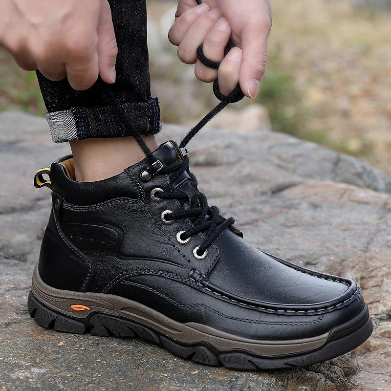 Мужская обувь из натуральной кожи, кроссовки, водонепроницаемые уличные мужские ботинки, зимние мужские походные ботинки