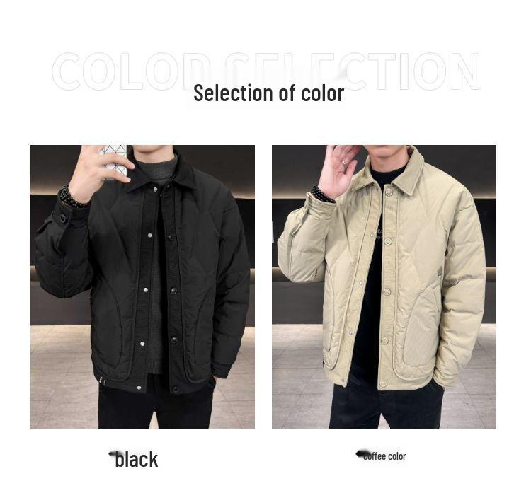 Мужская модная легкая куртка-пуховик с лацканами 2025 - Теплое, короткое, утепленное зимнее пальто