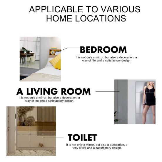 12 шт. настенных зеркальных плиток, квадратных, липких, небьющихся, самоклеящихся, съемных, настенных, стеклянных, для ежедневного использования, в полный рост