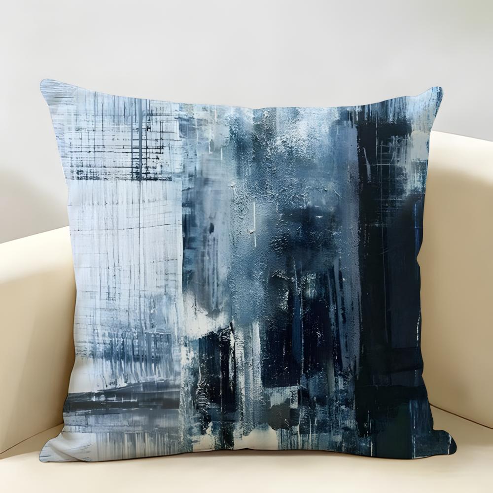 Alricc Blue Gray Abstract Art Cushion Cover Natural Linen Organic Fabric Double-Sided Printing Breathable Perfect For Home Decor