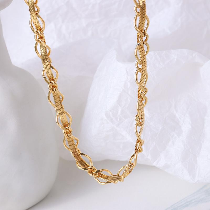 Hot Selling Stainless Steel 18k Gold Design Sense Hip Hop Blade Chain Twine Necklace Bracelet Ring Jewelry Set Spot