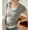 Футболка из чистого хлопка, женская летняя футболка с короткими рукавами, новинка 2024 года, с изогнутой строчкой, двухсекционная нижняя рубашка с искусственным швом