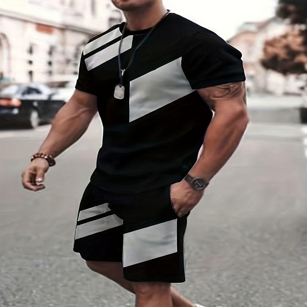 Летний пляжный костюм с шортами, повседневный мужской костюм с футболкой 3D, спортивный мужской костюм с короткими рукавами, дышащий мужской костюм с футболкой