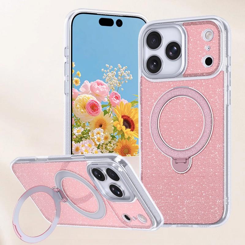 Transparent Glitter Phone Case IPhone 17 Pro Max With Magnetic Snap Fit Rotating Stand Support