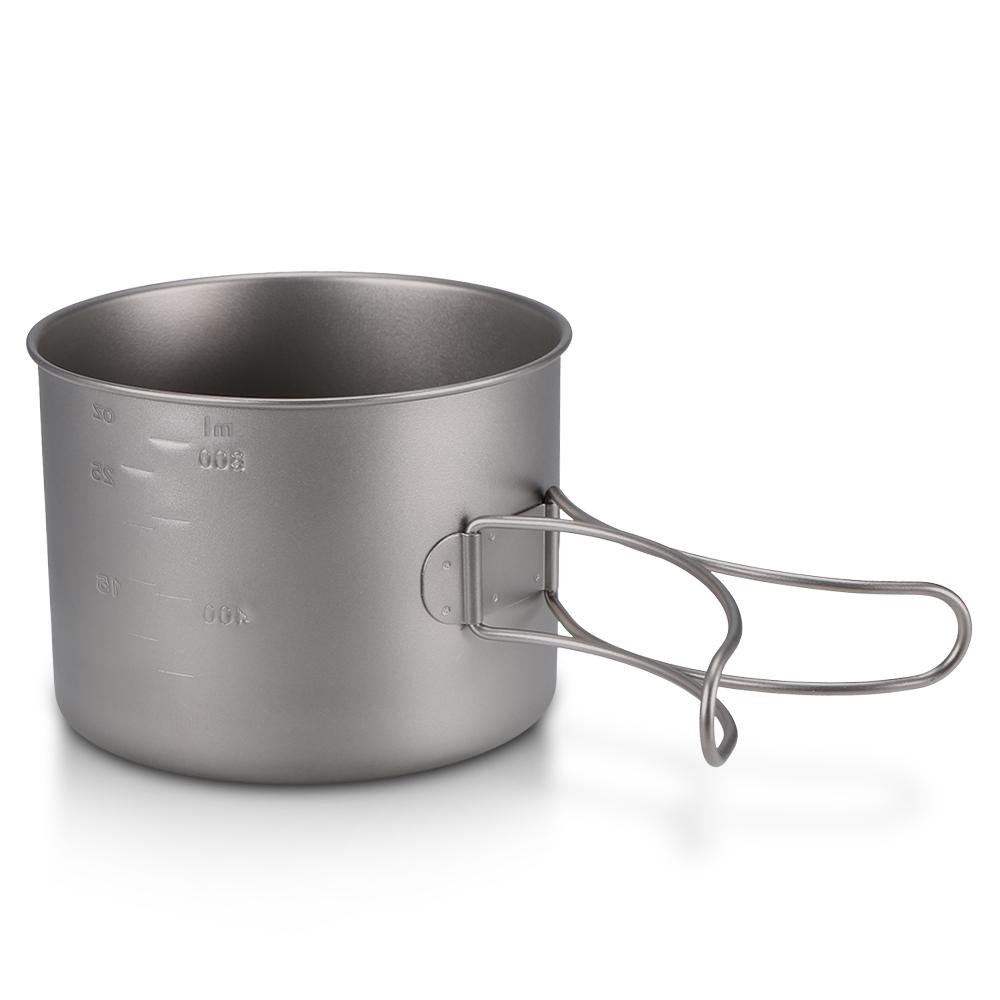 Lixada Ultralight Titanium Cookset Outdoor Camping Cookware Set 900ml Pot and 350ml Fry Pan with Folding Handles