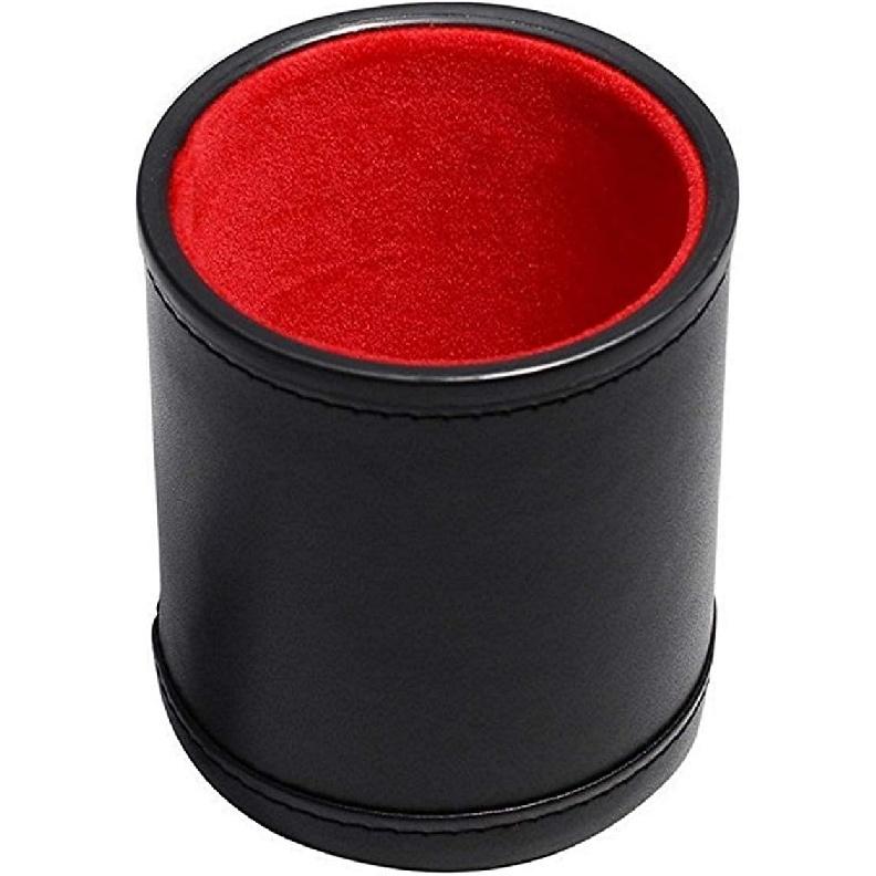 Set of 16mm Poker Dice Squared Corners and Black PU Leather Dice Cup Plush Velvet Lined - Gift Boxed (Spanish Poker (Ivory), Black/Red Cup)