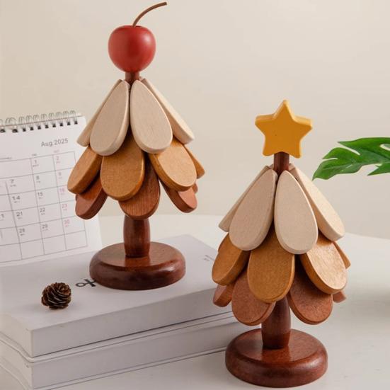 Yousheng 3Pcs Wooden Christmas Tree Trivets for Hot Dishes Heat Insulation Placemat Desktop Protection Mat Creative Tree Shape Coaster Table Decor