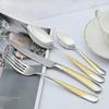 Silver Glod Dinnerware Set 18/10 Stainless Steel Silverware Set Kitchen Knives Forks Spoons Cutlery Set Dishwasher Safe