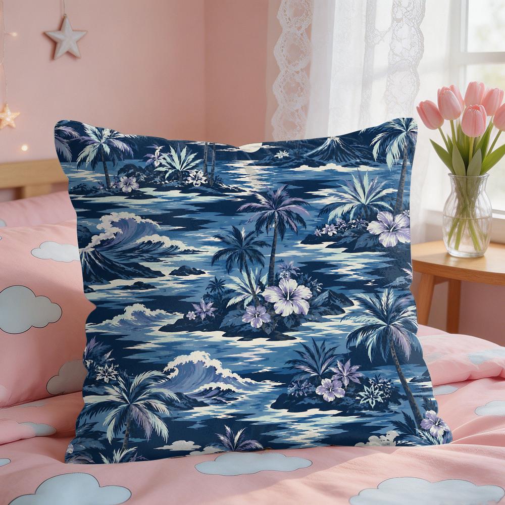 Vintage Hawaiian Surf Palm Tree Cushion Cover Short Plush Pillow Case Room Sofa Cushion Covers Home Decor Funda