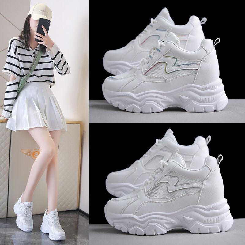 Женская обувь с стелькой, увеличивающей рост, весна/лето, новые кроссовки с сеткой, дышащие универсальные повседневные белые туфли 8 см