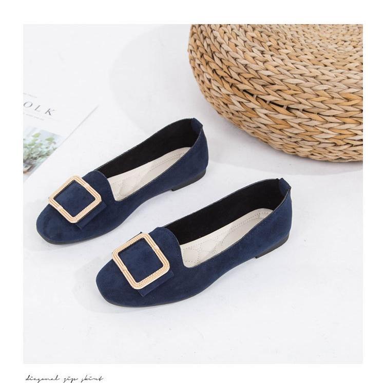 Women's Large Size Beef Tendon Sole Square Toe Shallow Fashion Suede Shoes