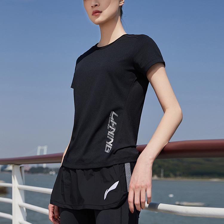Li Ning Training Series Sports Круглый вырез Короткий рукав Футболка Женская Топы Стандарт-Черный ATSQ264-1