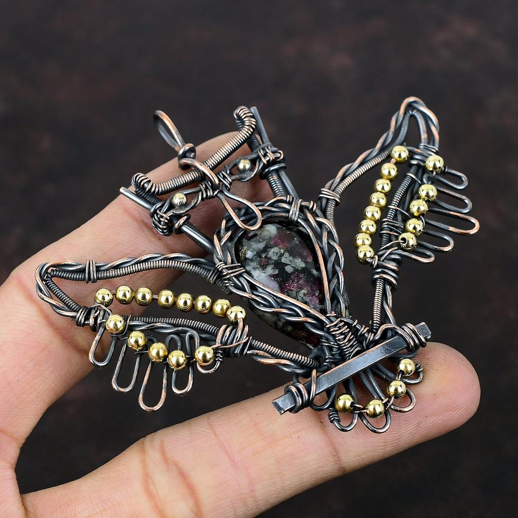 Eudialyte Pendant Copper Wire Wrapped Pendant Handmade Jewelry Gemstone Pendant Gift For Women Eudialyte Copper Jewelry Owl Pendant For Gift