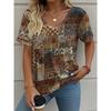 Summer V-neck Vintage 3D Printed Top Fashionable Casual Short Sleeved Women's T-shirts