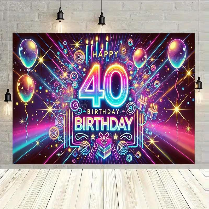 2D светящийся фон для 40-летия, Баннер-фон для вечеринки в фиолетово-неоновой тематике