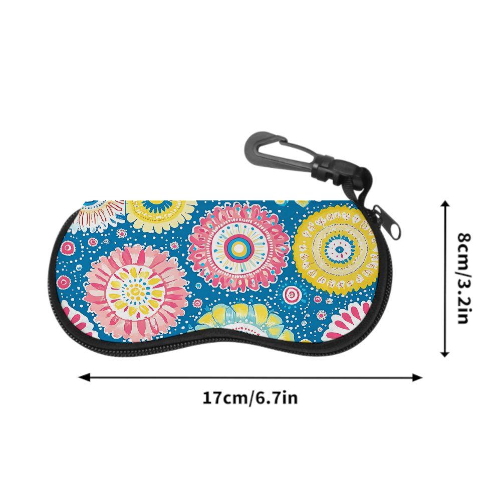 2D-Boho Floral Pattern Zipper Glasses Case, Vibrant Artistic Sunglasses Case, Protective Eyewear Holder, Stylish Travel Accessories for Women