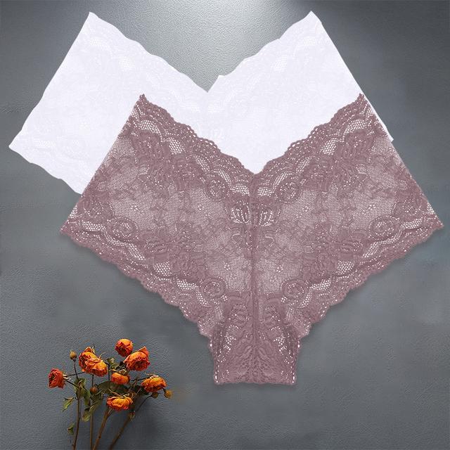 FINETOO 2PCS/Set High Waist Sexy Women Floral Lace Panties Lingerie Brief Girl Panty S-XL Underpants Female Underwear Intimates