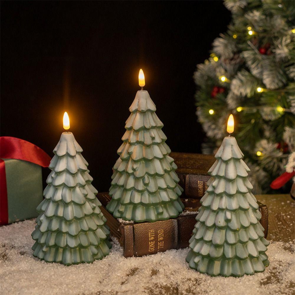Green Christmas Tree Night Light Flameless Pillar Candles  Christmas Decoration