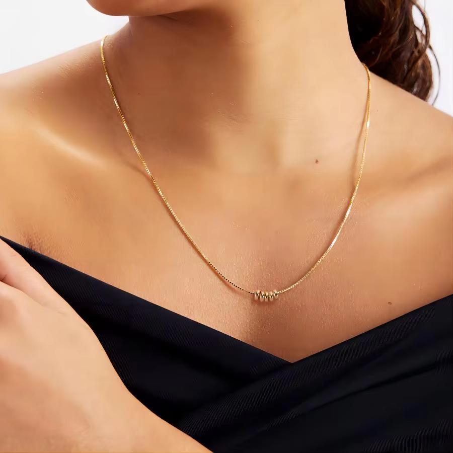 Minimalist Gold Color Stainless Steel Necklace for Women Classic Thin Chains Metal Beads Neck Zircon