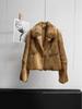 Women's Fashionable Two-Tone Real Rabbit Fur Collar Coat - 2025 Casual Short Style