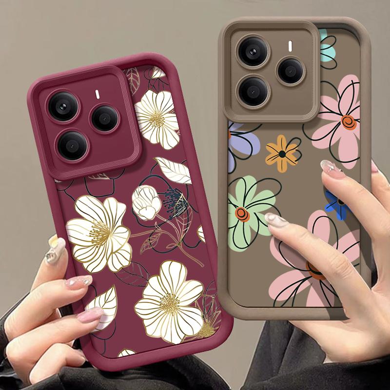 Мягкий силиконовый чехол для телефона с цветочным принтом для Xiaomi 14T Pro 13T Poco X7 F6 X6 Redmi Note 14 Pro 13 12 11 TPU противоударный защитный бампер для объектива