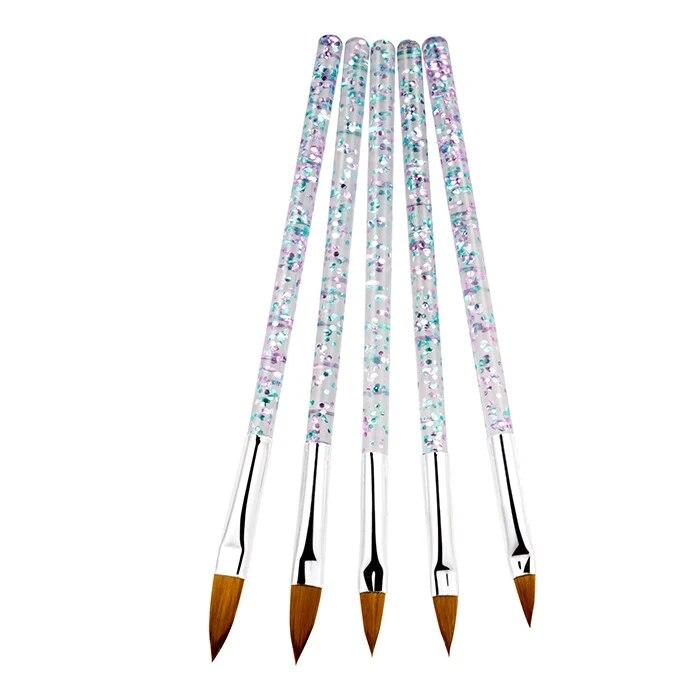 5 шт./лот, хрустальная акриловая кисть для ногтей с блестками, кисть для дизайна ногтей, инструменты для создания цветов, резьба по дереву, кисть для рисования «сделай сам»