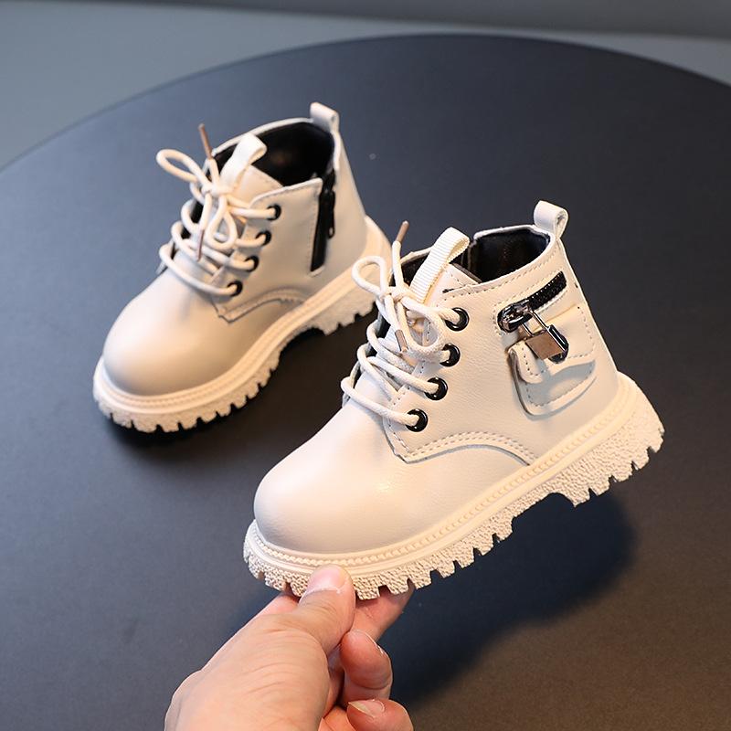 Детские ботинки в британском стиле для мальчиков, универсальные школьные ботинки с круглым носком для девочек, модные повседневные детские ботильоны с боковой молнией