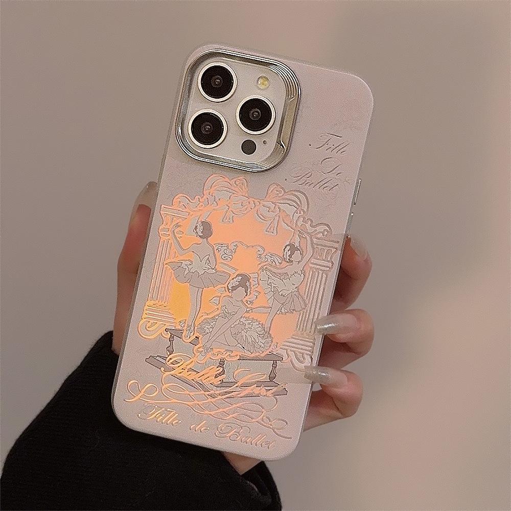 Девушка-балерина Подходит для iPhone15 14Promax Чехол для мобильного телефона 12 Apple 13 Лазерный 16 Веревка с шерстяным помпоном 14 Жесткий