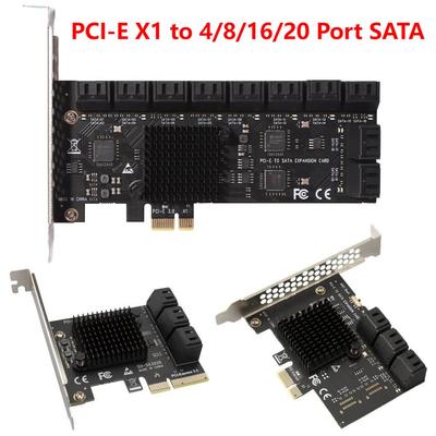 Адаптер PCIe SATA на 6/12/20 портов, карта расширения PCI-Express X1 на SATA 3.0, контроллер, высокоскоростная дополнительная карта 6 Гбит/с для настольного ПК