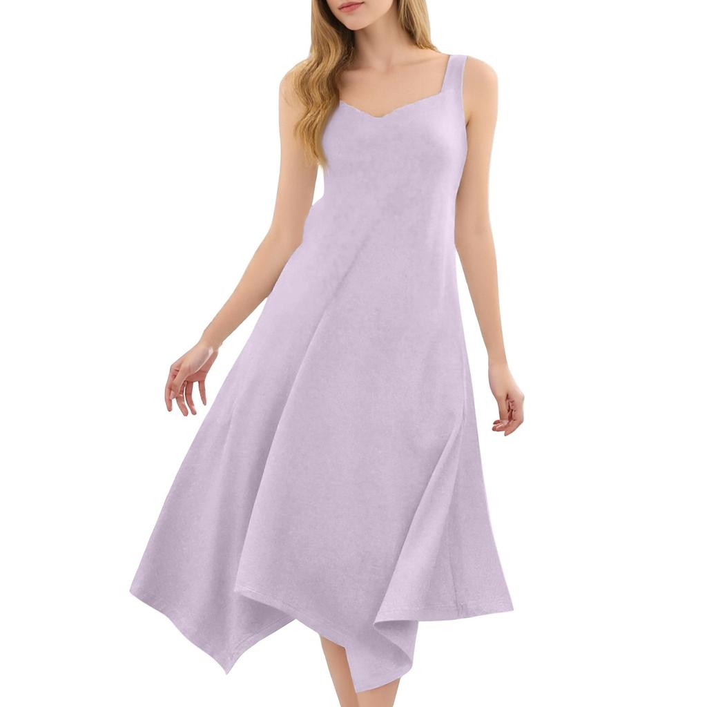 Женское повседневное модное платье миди без рукавов с круглым вырезом и нерегулярным подолом