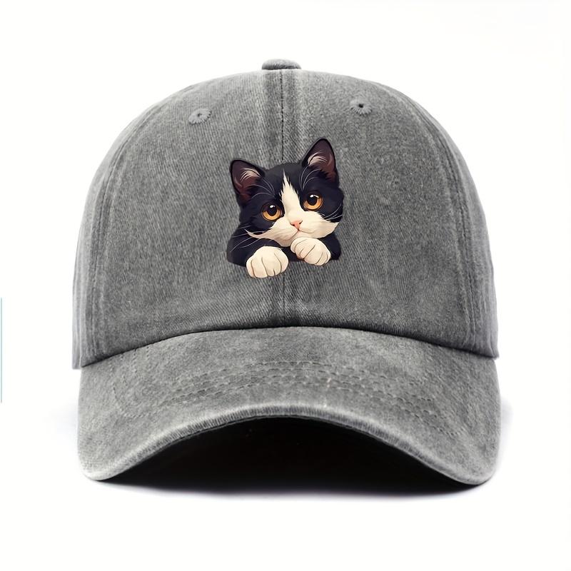 Tuxedo Kitten Peeking Baseball Cap Polyester Casual Unisex Adjustable Outdoor Hat for Cat Lovers