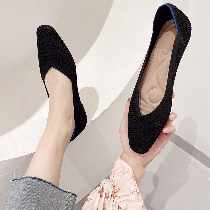 Женские повседневные туфли на плоской подошве Удобные прогулочные туфли на плоской подошве Балетки с острым носком Нескользящие трикотажные рабочие лоферы Легкие модельные туфли для женщин
