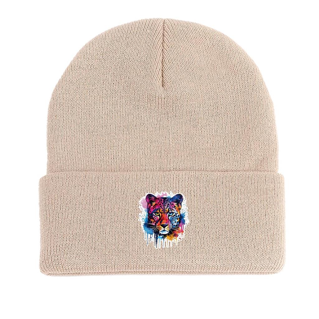 Leopard Warm Knitted Cap Beanie, Animal Man Cap Stretchy Warm Stylish Bonnet Knit Hat Beanie