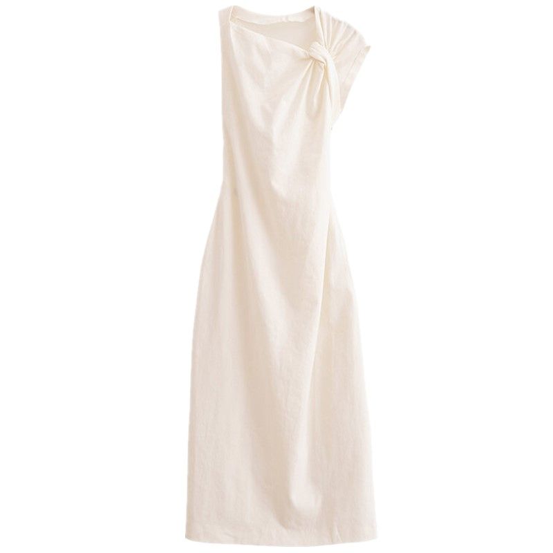 Fashion Style 2024 Autumn New Women's Clothing Elegant Knot Trim Linen Blend Mid Length Long Length Dress 8723418
