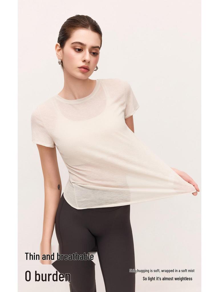 Women's Bamboo Yarn Yoga T-Shirt with Water Drop Back Design - Summer Pilates Fitness Wear