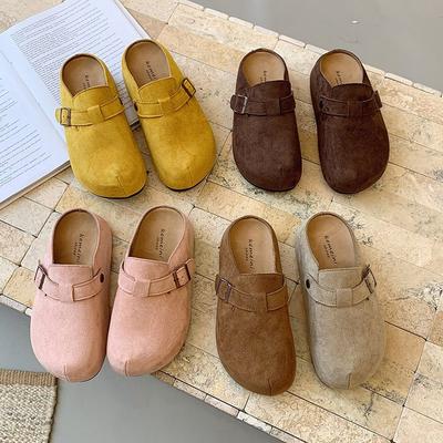 Популярные одинарные туфли, повседневные универсальные на среднем каблуке (3-5см) резиновые баотоу на плоской подошве из коровьего велюра (штейн)